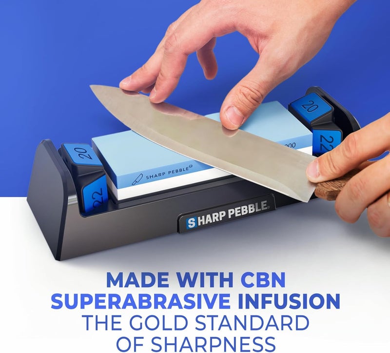 Sharp Pebble Knife Sharpening Stone Kit-Grit 1000/6000 Wet Stone-Built In Angle Guides 15/17/20/22 Degrees- Professional Whetstone Knife Sharpener Stone Set with Plastic Base - Image 4